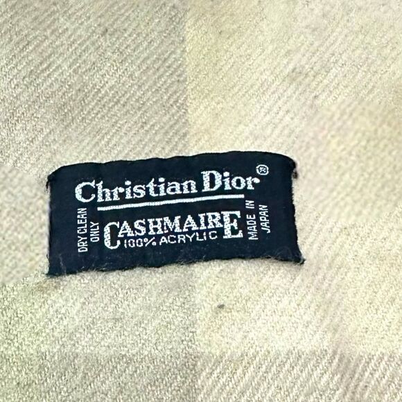 Christian Dior Cashmaire Plaid Cream Brown Fringe Acrylic Scarf - Picture 1 of 5